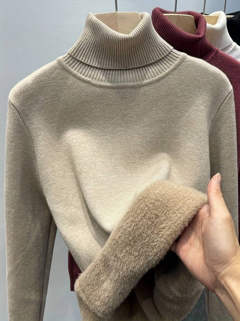Pull Polaire à Col Roulé Femmes - Doublure intérieure en Fourrure - Chaleur et Élégance en Toute Simplicité