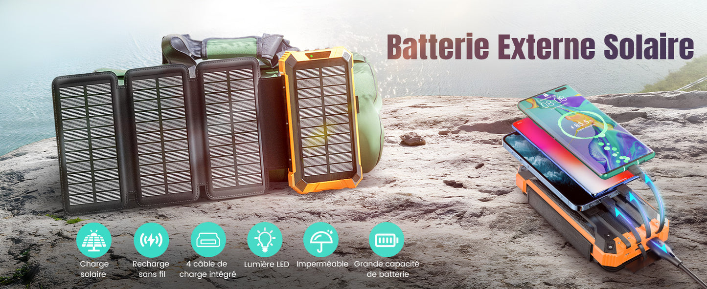 Batterie Externe Solaire Portable Rechargeable - 2500mAH Batterie Externe Téléphone