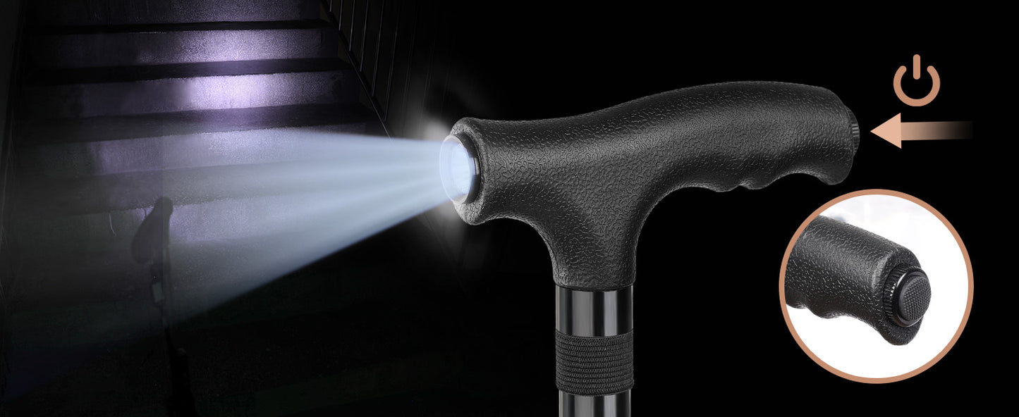 Canne de Marche Pliante Télescopique Anti-Chute avec Lumière LED