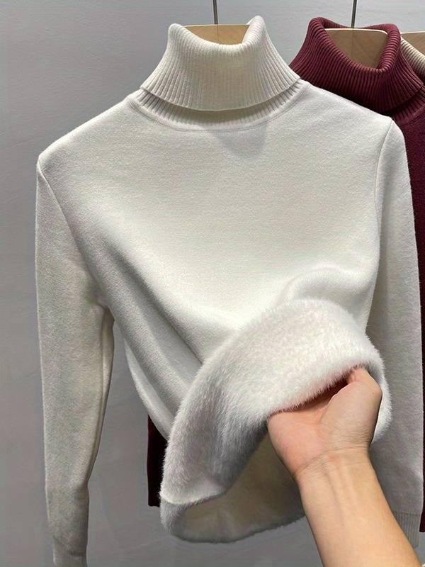 Pull Polaire à Col Roulé Femmes - Doublure intérieure en Fourrure - Chaleur et Élégance en Toute Simplicité