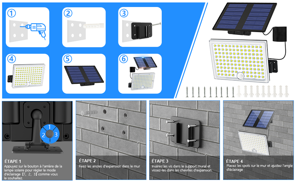Lampe Solaire d'Éxtérieur LED Détecteur de Mouvements