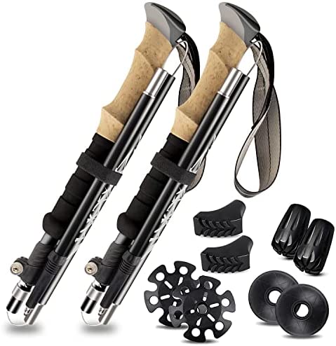 Bâtons De Randonnée Pliables HUINING - Lot De 2, Aluminium 7075 Léger, Réglables 115-135 Cm, Pour Trekking Et Montagne