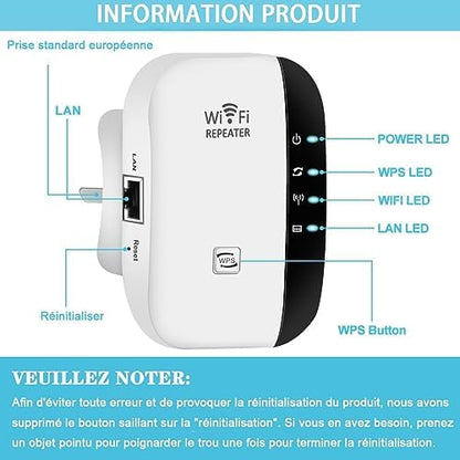 Répéteur Wifi Puissant 300Mbps - Amplificateur Wifi Puissant Sans Fil 2.4GHz