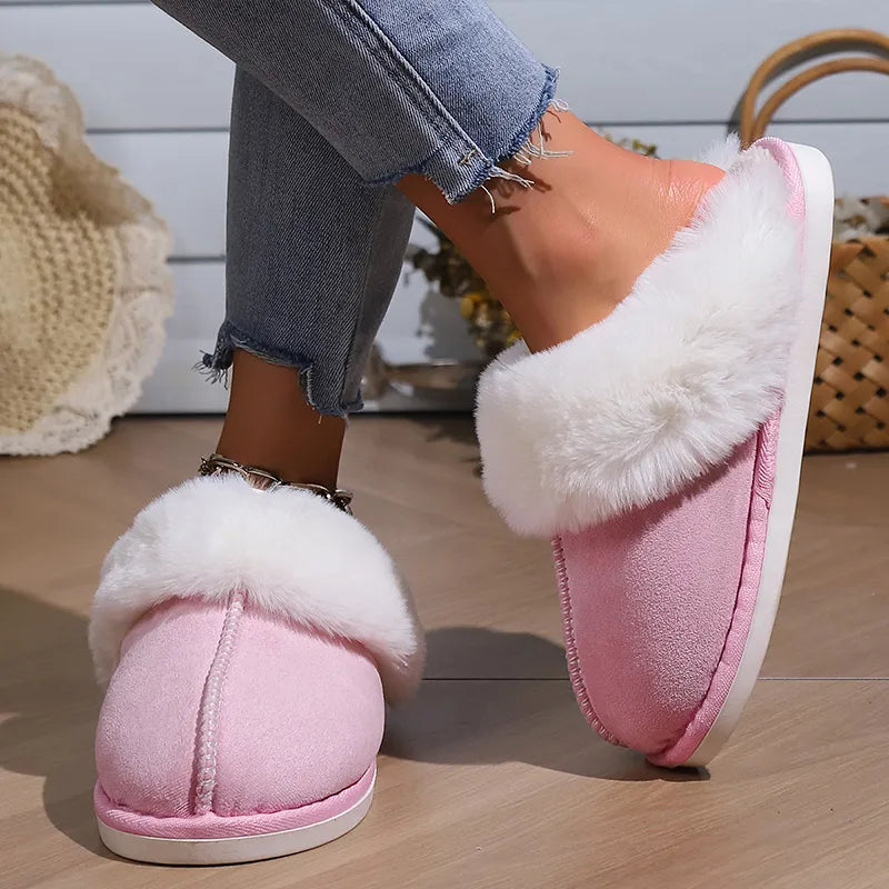 Chaussons Femmes Hiver avec Fourrure - Chaussons d’Intérieur Chaud et Doux