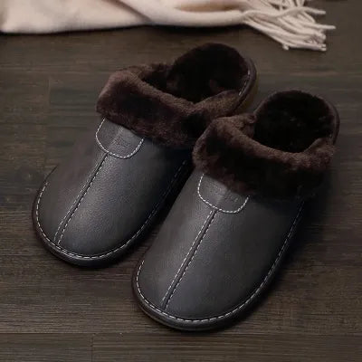 Chaussons d'hiver en cuir avec fourrure intérieur chaudes