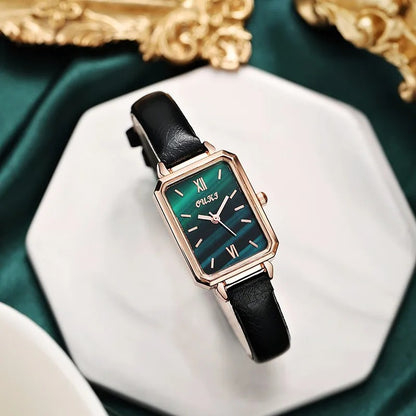 Montre Carrée Vintage Femme - Élégance dans la Tradition avec Bracelet en Cuir