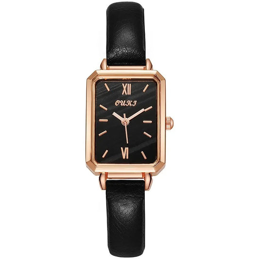 Montre Carrée Vintage Femme - Élégance dans la Tradition avec Bracelet en Cuir